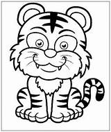 Harimau Kartun Lucu Sumatera Berwarna Tersenyum sketch template