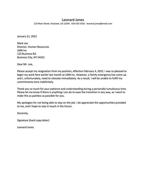 resignation letter     job