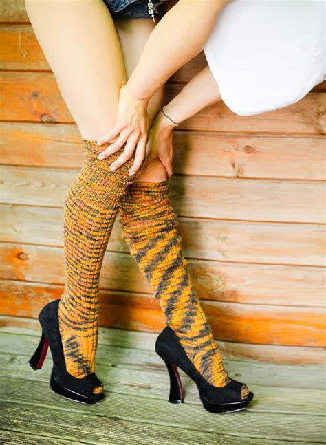 fair isle knee socks tiger coloured winter wool stockings etsy uk