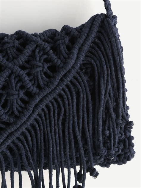 crochet hollow out tassel bag shein sheinside