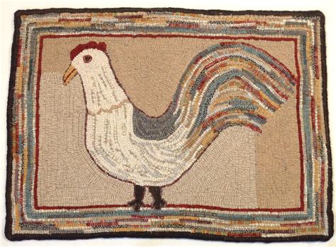 antique chicken   reproduction   antique hooked rug