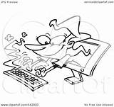 Typing Cartoon Clip Computer Screen Woman Toonaday Royalty Outline Illustration Rf Clipart sketch template