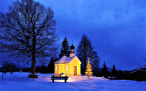 church  winter night