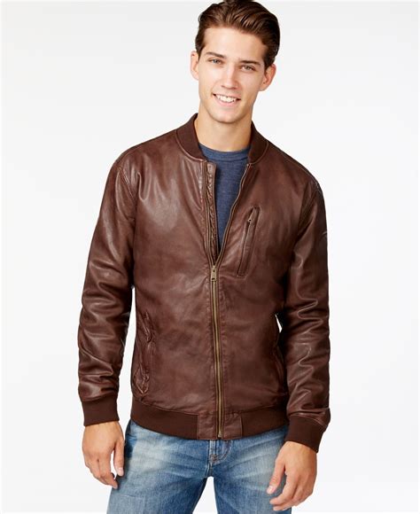 lyst lucky brand leather bomber jacket  brown  men