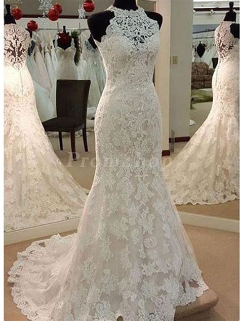 extravagant high neck sleeveless lace mermaid natural wedding dresses hot sale wedding