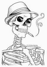 Skeleton Drawing Drawings Line Coloring Detailed Pages Halloween Horror Skull Mobster Tattoo Outline Adult Outlines Dragon Printable Book Smoking Andrea sketch template