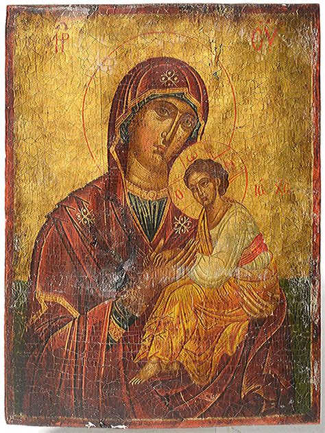 bid  icone peinte sur bois representant une vierge  lenfant travail russe epoque