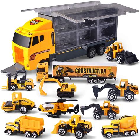 gold toy    die cast construction truck vehicle car toy set play vehicles  carrier