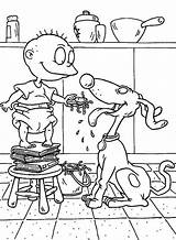 Coloring Tommy Pickles Rugrats Feeding Dog His sketch template