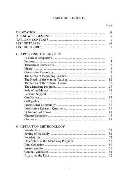 table  contents research paper   create   table