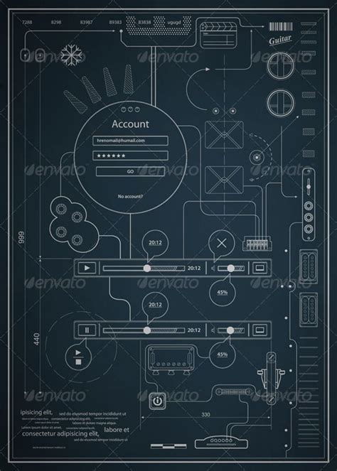 blueprint infographics drawing  schematic abstrac infographics technical illustration
