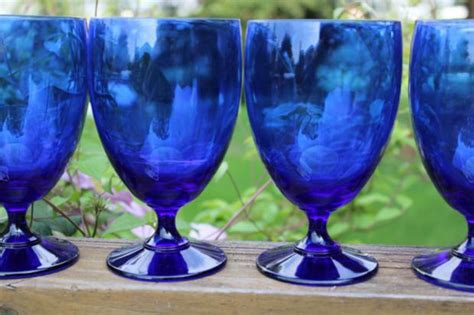 4 Vintage Cobalt Blue 8 Oz Goblets By Celebrity Lead Crystal Water