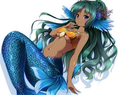 green hair long hair mermaid navel nironiro ore no