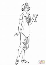 Coloring Woman 1920 Dress Fashion Pages Cocktail Wearing 1920s Printable Supercoloring Drawing sketch template