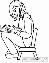 Reading Outline Girl Sitting Book Clipart School Clip Cliparts Sit Library Classroom Members Transparent Available sketch template