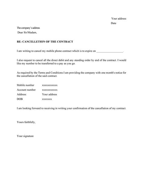cancellation sample letter of termination of contract