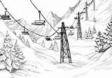 Ski Sketch Lift Mountain Cable Winter Car Vector Mountains Snow Drawing Landscape Stock Illustration Lodge Drawings Line Pages Dreamstime Coloring sketch template