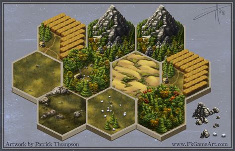 image   game board  mountains  trees   middle surrounded  hexagonal structures