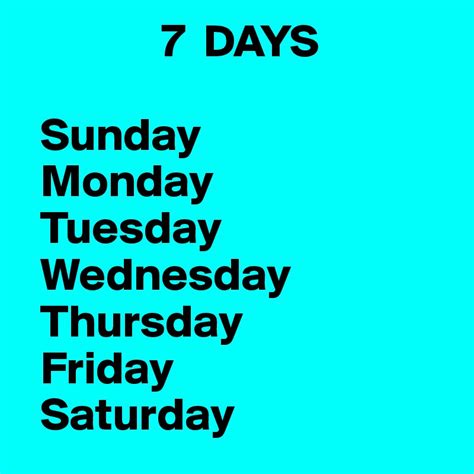 days sunday monday tuesday wednesday thursday friday saturday post