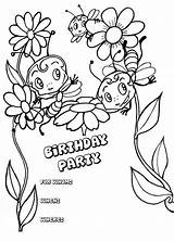 Birthday Happy Pages Coloring Card Printable Invitation Party Carte Color Coloriage Kids Imprimer Cards Colouring Print Colorier Bees Greeting Dessin sketch template