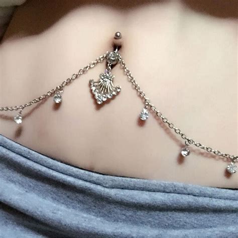 Sexy Crystal Rhinestone Navel Ring Belly Button Bar Waist Chain Body