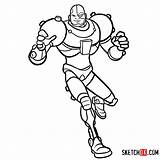 Titans Teen Cyborg Draw Drawing Step Sketchok Cartoon Easy sketch template