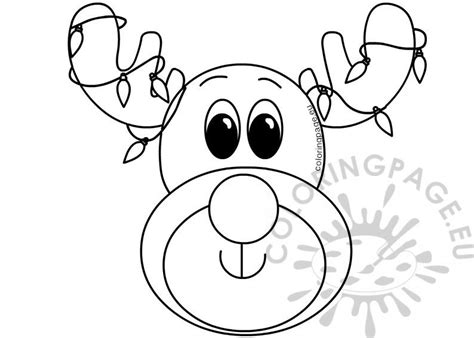 xmas reindeer face  colored lights coloring page
