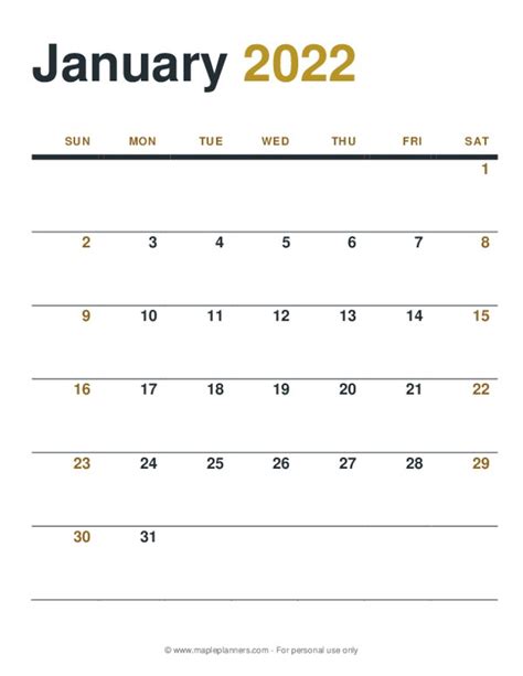 january  monthly calendar template  printables
