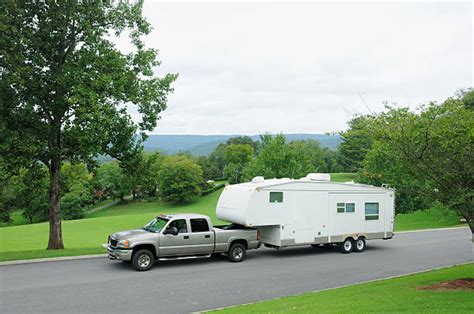 motor home mobile home pick  truck vehicle trailer stock  pictures royalty