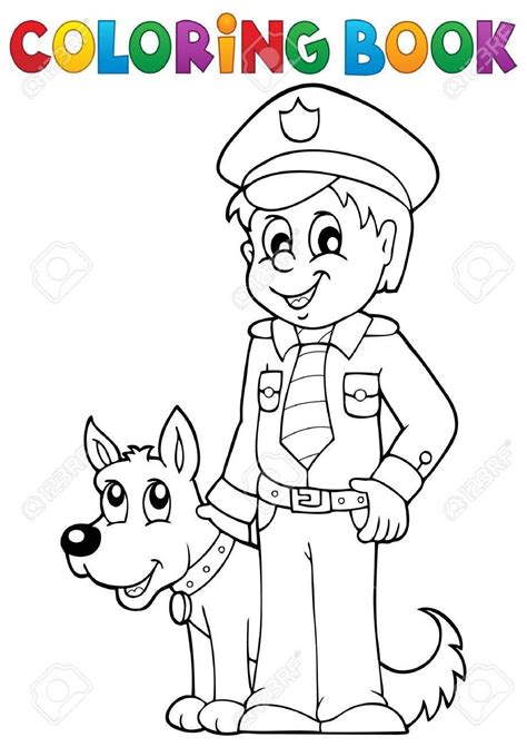 coloring book policeman  guard dog vector illustration