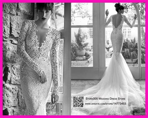 2015 Sexy Russian Wedding Dresses Mermaid Long Sleeves V Neck Lace