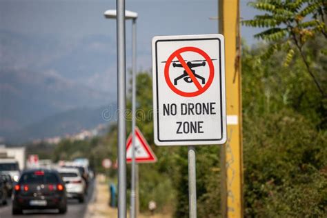 fly zone drone fly forbiden sign   airport  tivat stock photo image