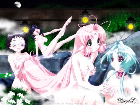 bath dears glasses green eyes green hair izumi neneko long hair miu dears nude onsen pink hair