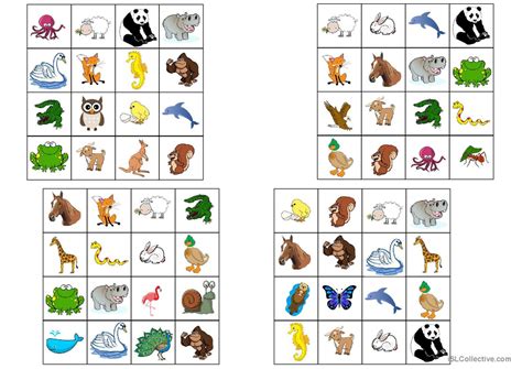 animal bingo sheets english esl powerpoints