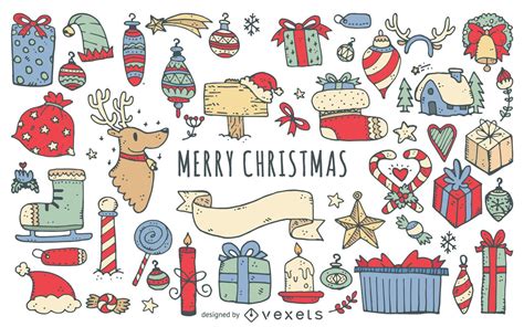 merry christmas doodles collection vector