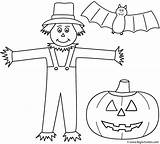 Coloring Scarecrow Halloween Bat Pumpkin Scarecrows Lantern Jack sketch template