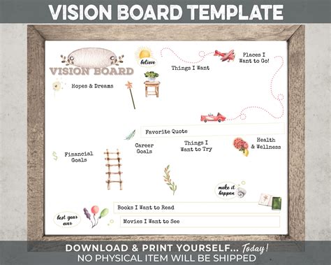 vision board template uneditable instant  dream etsy