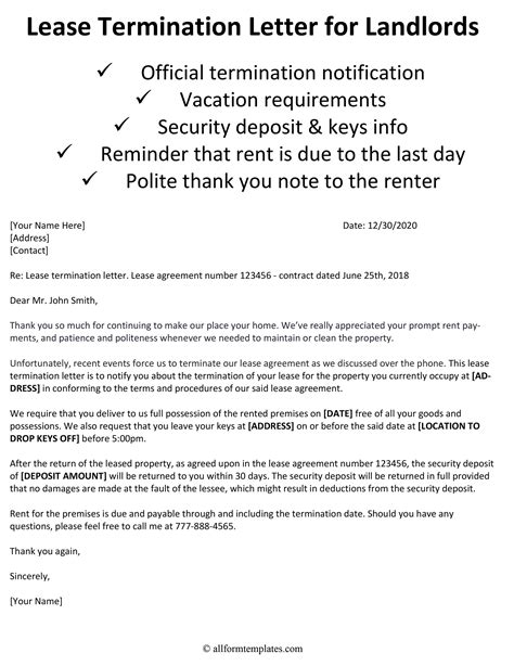commercial lease termination letter  landlord    letter
