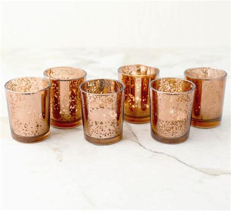 Set Of 12 Copper Rose Gold Mercury Glass Candle Votive Mercury Glass