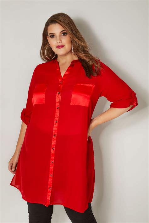 london red chiffon blouse  satin trim  size