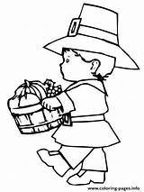 Coloring Pilgrim Boy Pages Thanksgiving Printable sketch template