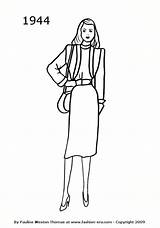 Fashion 1944 Silhouettes Drawings 1940s Costume History Line Coloring Silhouette Drawing Suit 1940 Choose Board 1950 Era Timeline sketch template