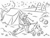 Coloring Camping Campfire Girl Roasting Marshmallow Pages Over Printable Kids Summer Girls Adult Hiking Sheets Categories A4 Visit sketch template