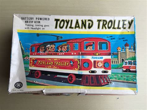 vintage tinplate battery operated toy land trolley bus