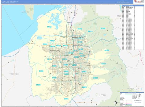 salt lake county ut zip code wall map basic style  marketmaps mapsales