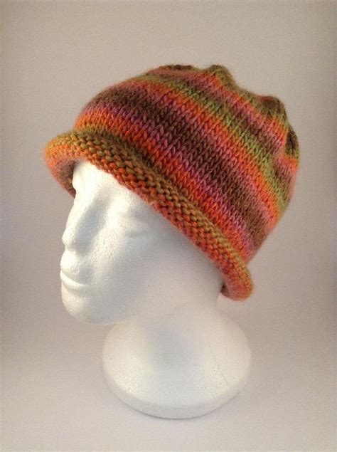 Easy Stripes Rolled Brim Beanie Hat Knitting Pattern By