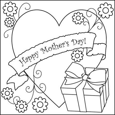 happy mothers heart  gift printable coloring page mothers day