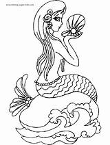 Mermaid Coloring Pages Kids Color Printable Print Sheet Cute Mermaids Book Shell Holding Sea Google Fun sketch template