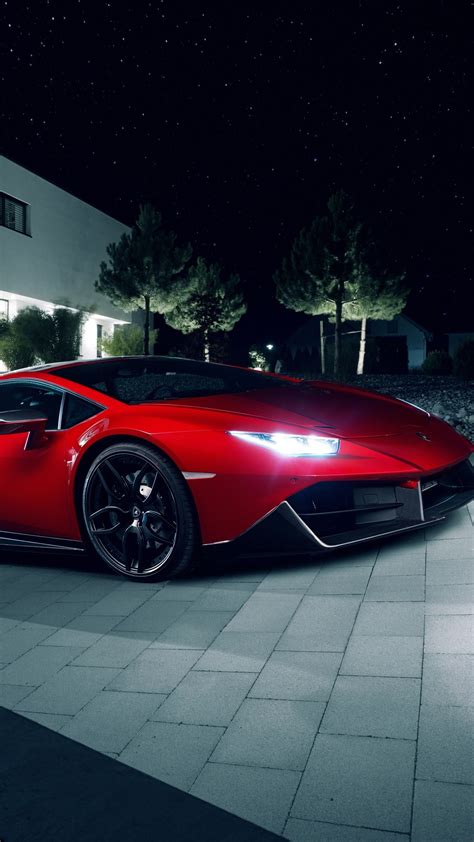 wallpaper lamborghini huracan red supercar night lights