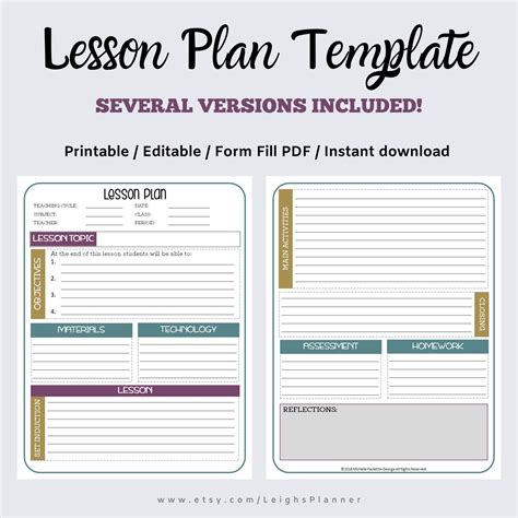 editable lesson template teacher  lesson plan worksheet